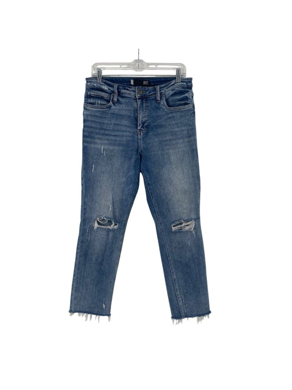 KUT From The Kloth Size 8 Blue Rachel High Rise Mom Jeans Cropped Distressed